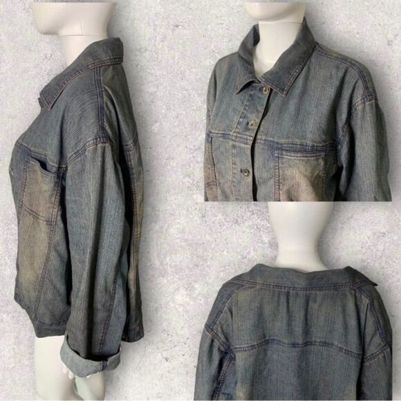 Chico’s Jean Jacket Women’s Large Retro Washed Denim Americana - Picture 3 of 9
